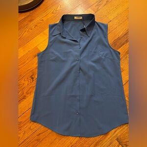 New! Women's Sleeveless Lightweight Button Down Shirt Blouse Blue M Zeagoo